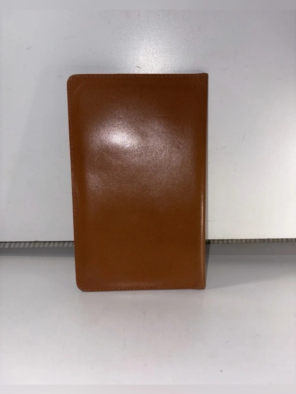 Vintage RUMPP WALLET SEAL KIDSKIN Leather Brown Credit Cards CHECKS